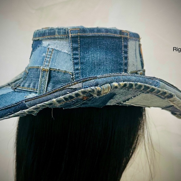 Levi’s Denim Cowboy Hat | Unisex Western Patchwork | Optional Rhinestone Stars - Picture 5 of 8